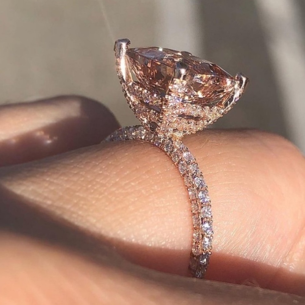 NEW💍6CT 18K ROSE GOLD HUGE MORGANITE DIAMOND RING